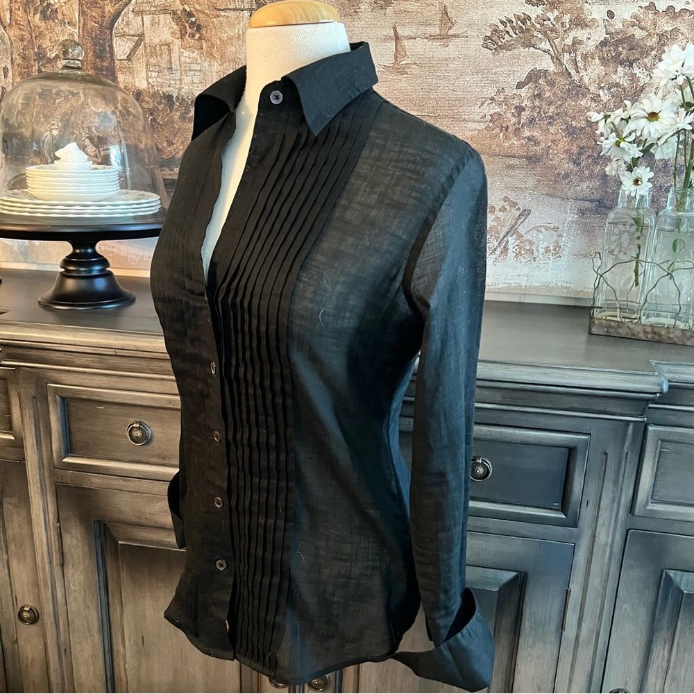 Banana Republic Black Button-Down Pintuck Front Shirt